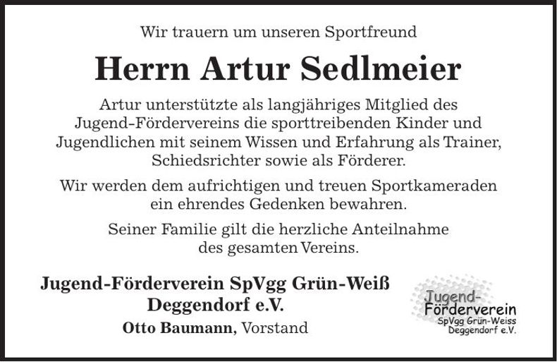Traueranzeige Artur Sedlmeier