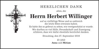 Traueranzeige Herbert Willinger