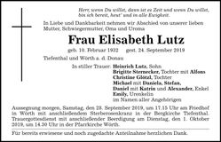 Traueranzeige Elisabeth Lutz