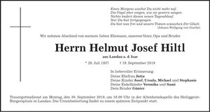 Traueranzeige Helmut Josef Hiltl