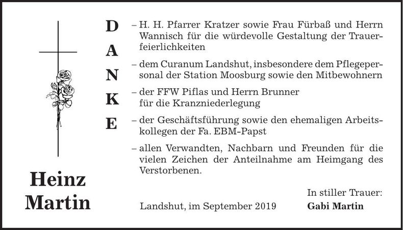 Traueranzeige Heinz Martin
