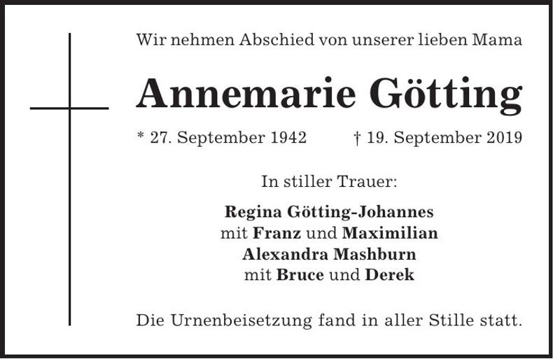 Traueranzeige Annemarie Götting