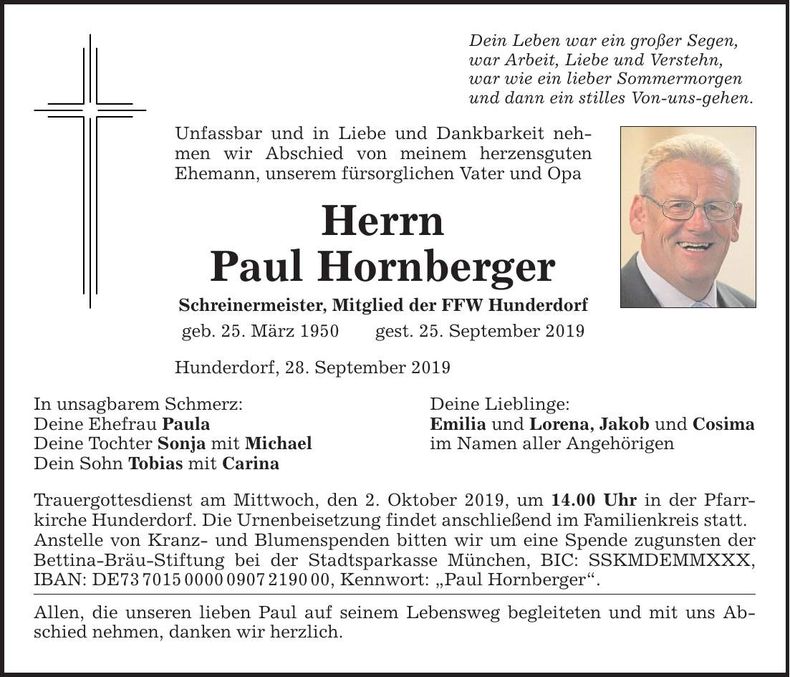 Traueranzeige Paul Hornberger