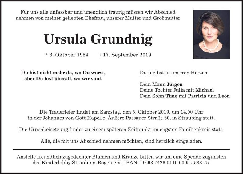 Traueranzeige Ursula Grundnig