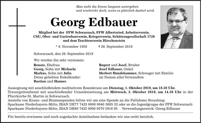 Traueranzeige Georg Edbauer