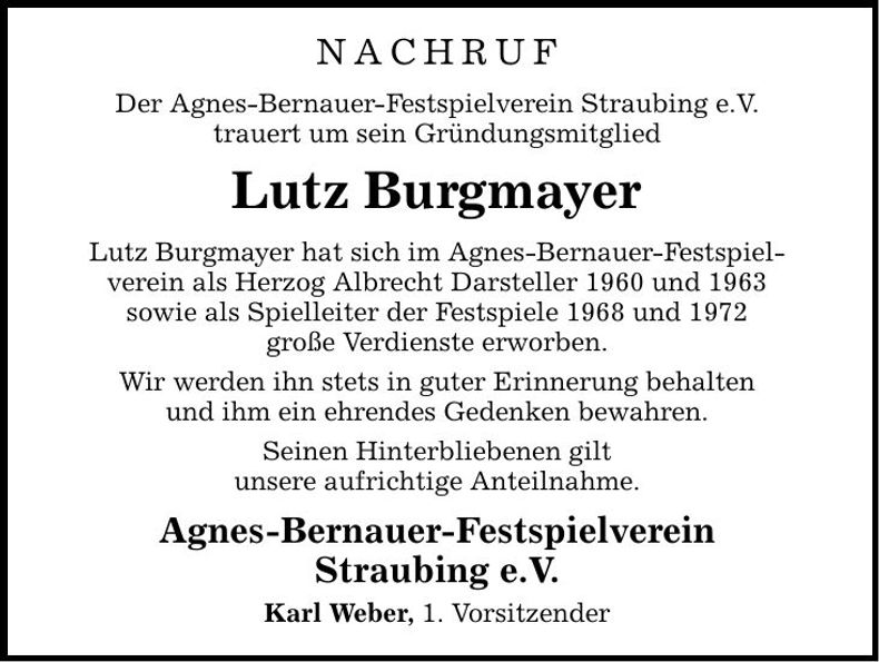 Traueranzeige Lutz Burgmayer