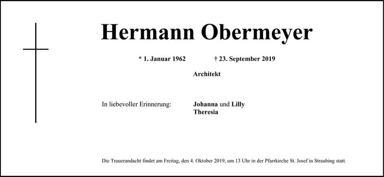 Traueranzeige Hermann Obermeyer
