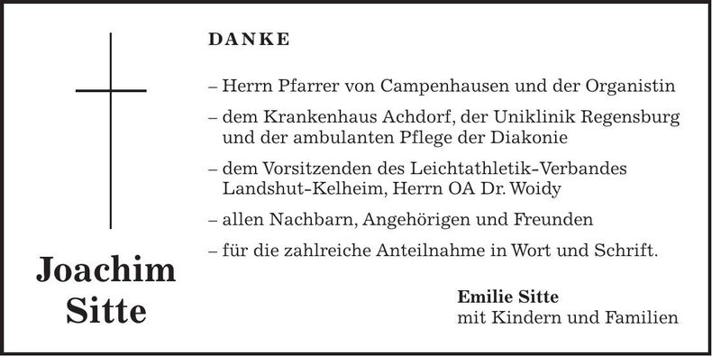 Traueranzeige Joachim Sitte