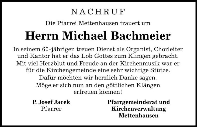 Traueranzeige Michael Bachmeier