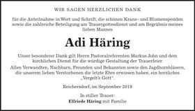 Traueranzeige Adi Häring
