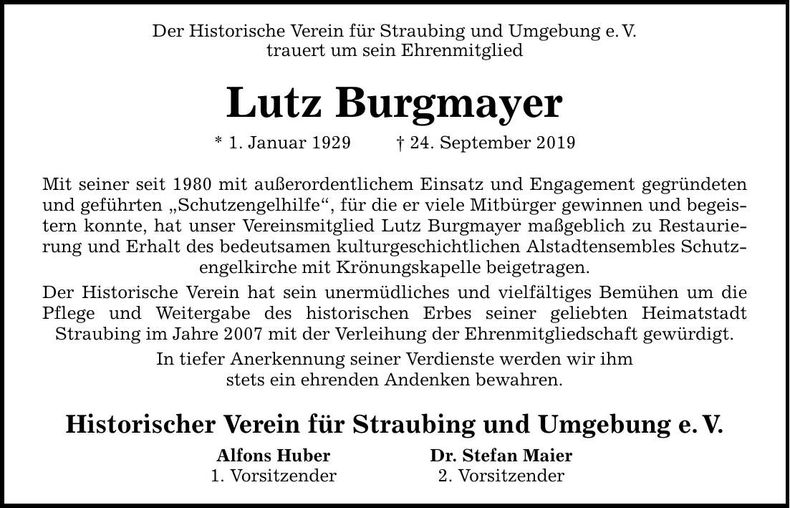 Traueranzeige Lutz Burgmayer