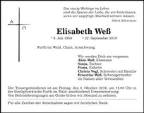 Traueranzeige Elisabeth Weß