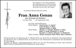Traueranzeige Anna Genau