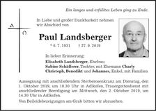 Traueranzeige Paul Landsberger