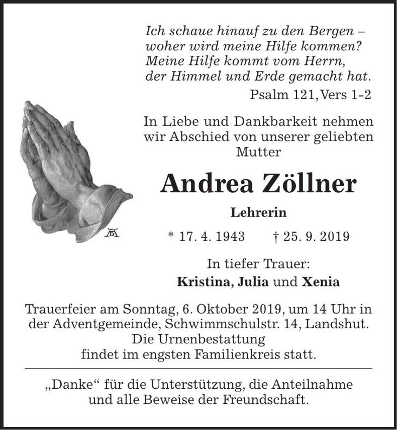 Traueranzeige Andrea Zöllner