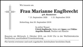Traueranzeige Marianne Englbrecht