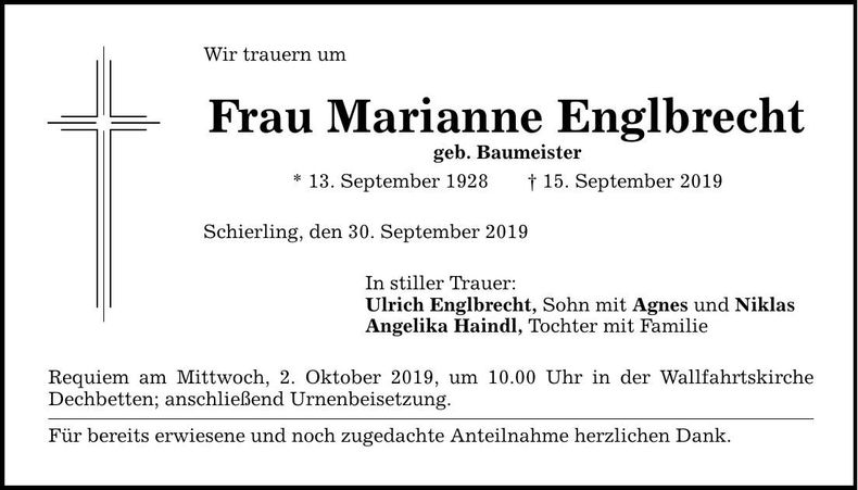 Traueranzeige Marianne Englbrecht