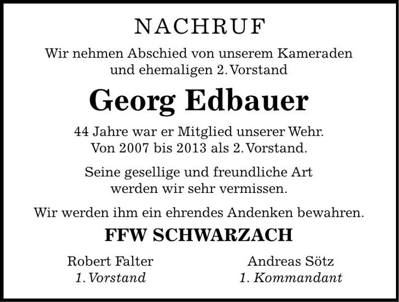 Traueranzeige Georg Edbauer