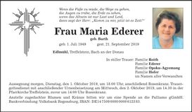 Traueranzeige Maria Ederer