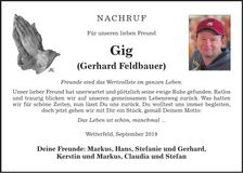 Traueranzeige Gerhard Feldbauer