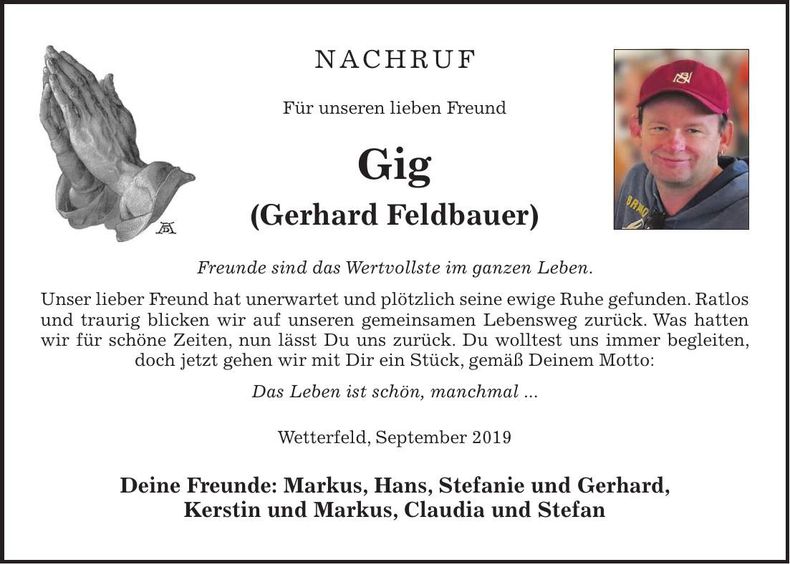Traueranzeige Gerhard Feldbauer
