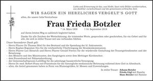 Traueranzeige Frieda Botzler