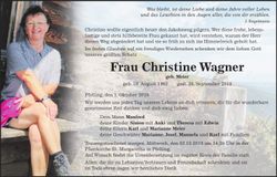 Traueranzeige Christine Wagner