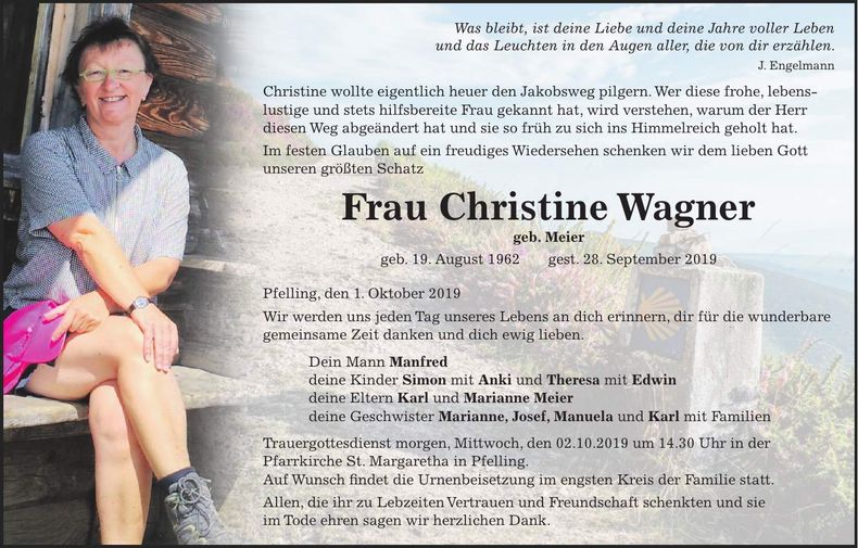 Traueranzeige Christine Wagner