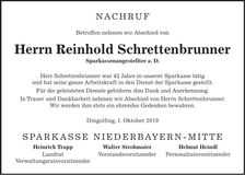 Traueranzeige Reinhold Schrettenbrunner