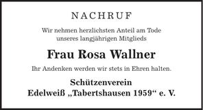 Traueranzeige Rosa Wallner