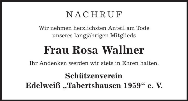 Traueranzeige Rosa Wallner