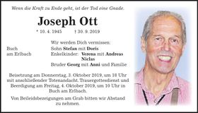 Traueranzeige Joseph Ott