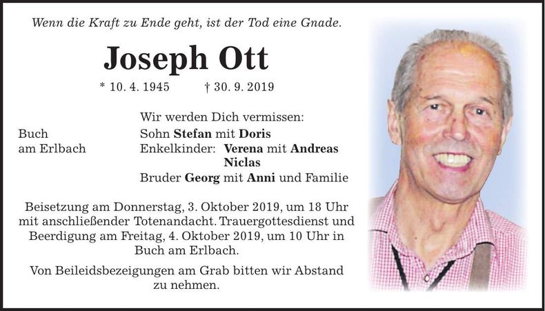 Traueranzeige Joseph Ott