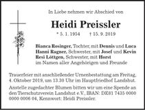 Traueranzeige Heidi Preissler