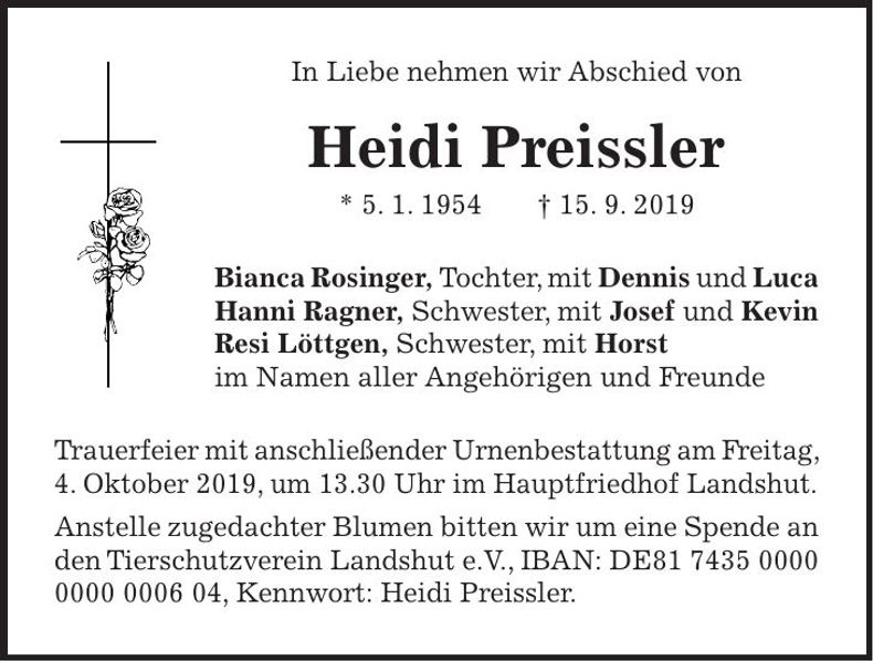 Traueranzeige Heidi Preissler