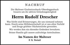 Traueranzeige Rudolf Drescher