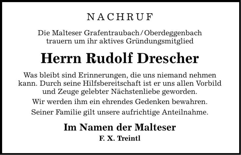 Traueranzeige Rudolf Drescher