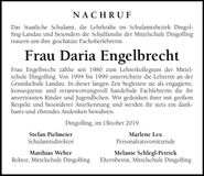 Traueranzeige Daria Engelbrecht