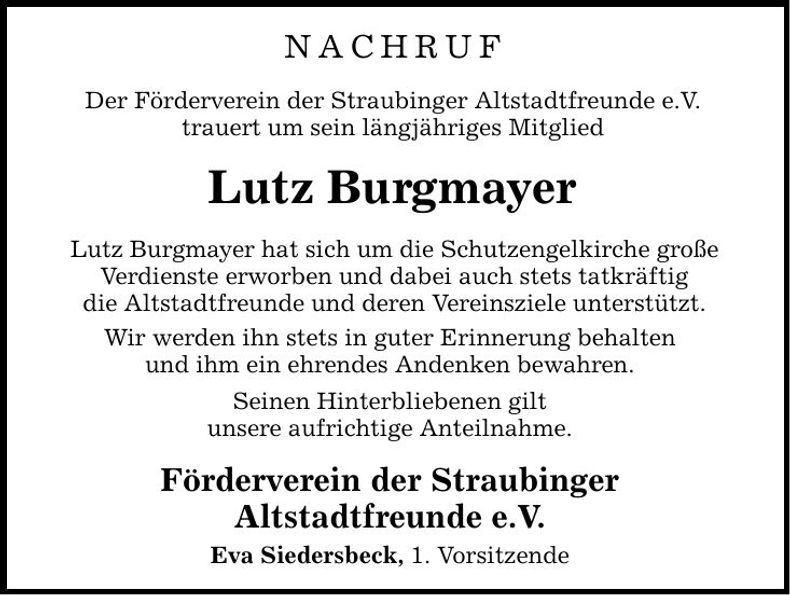 Traueranzeige Lutz Burgmayer