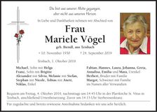 Traueranzeige Mariele Vögel