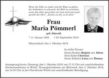 Traueranzeige Maria Pömmerl