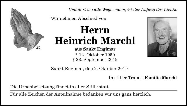 Traueranzeige Heinrich Marchl