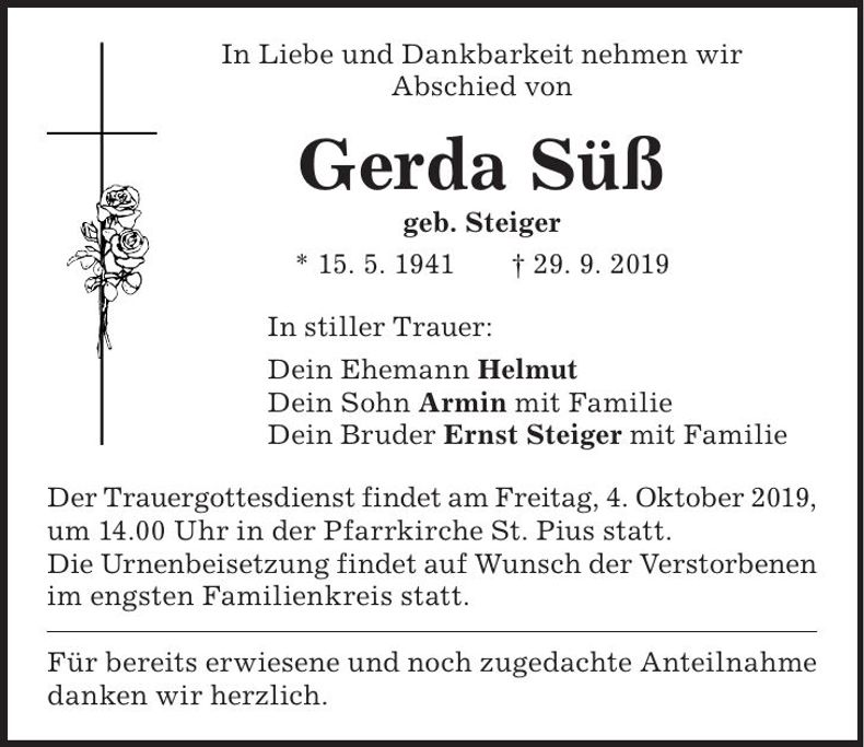 Traueranzeige Gerda Süß