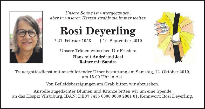 Traueranzeige Rosi Deyerling