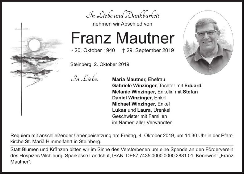Traueranzeige Franz Mautner