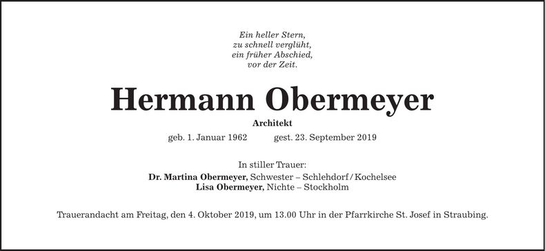 Traueranzeige Hermann Obermeyer