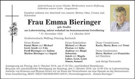 Traueranzeige Emma Pieringer