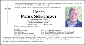 Traueranzeige Franz Schwarzer