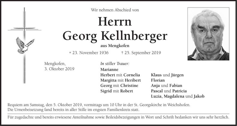 Traueranzeige Georg Kellnberger