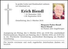 Traueranzeige Erich Biendl